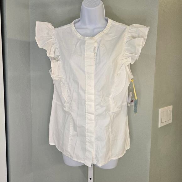 Cece Flutter sleeveless Cotton Poplin Blouse Size Large Office Work Cottagecore - Picture 11 of 11